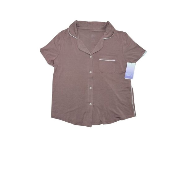 Women's short sleeve button down pajama set with pants in brown, size XS, NWT - Picture 3 of 8